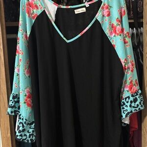 Black and Floral Long Sleeve Women's Top